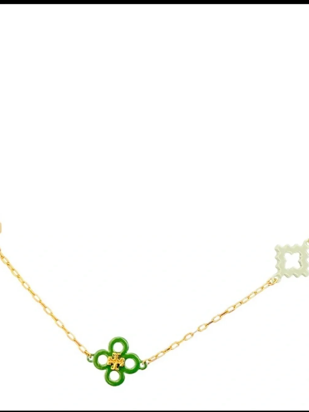 NWT Tory Burch Kira Enamel Charm Necklace in Gold w/ Green & Blue Accents